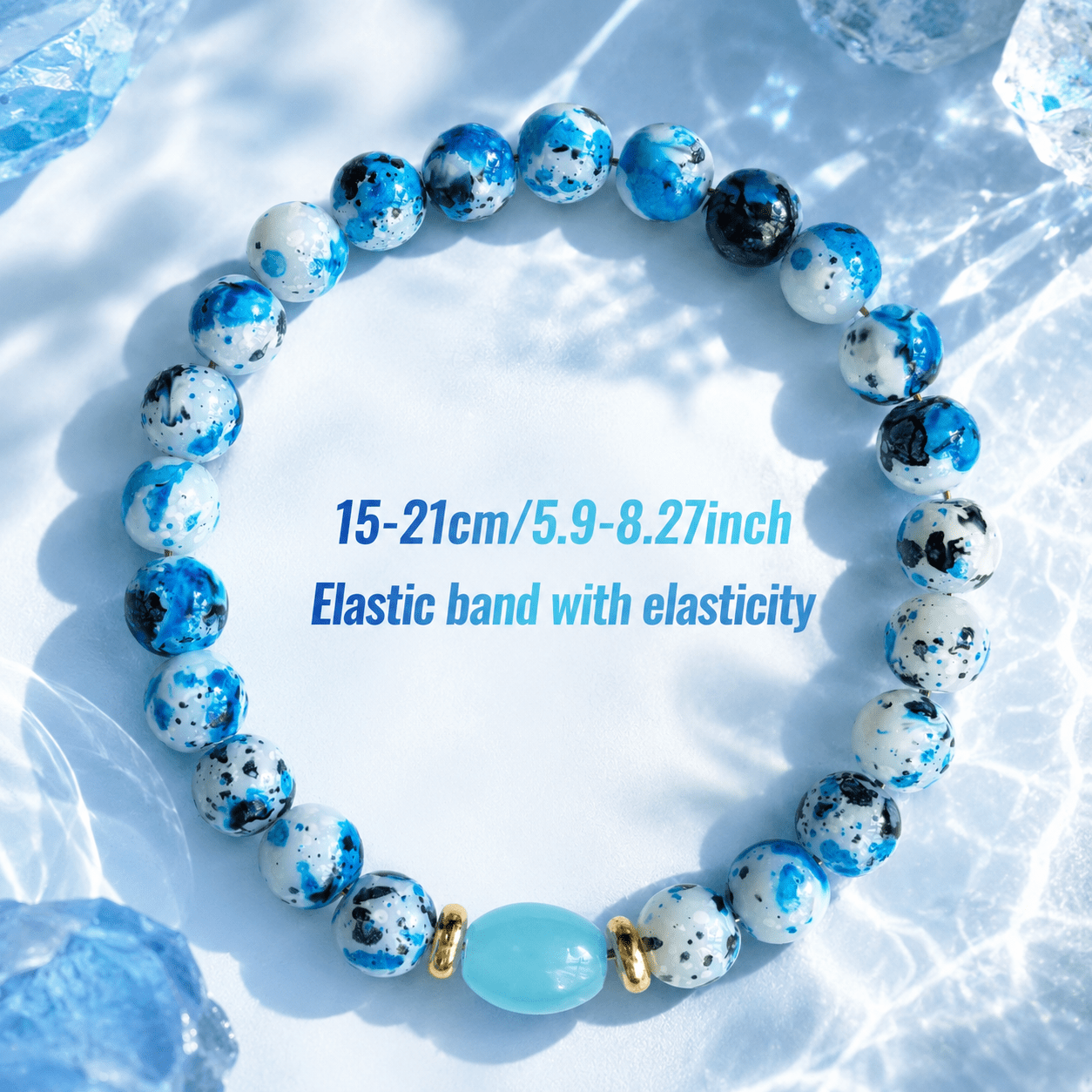 Wealth Bead Bracelet with Blue Agate, Prosperity Design